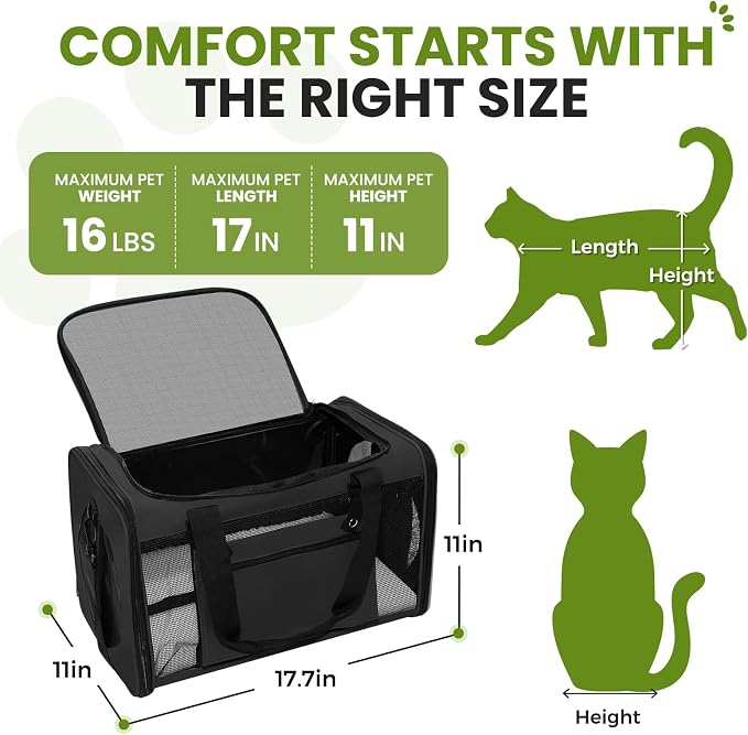 Soft-Sided Cat Carrier 18x11x11 in Expandable Travel Pet Bag 15LBS | For Cats and Small Dogs with Anti-Scratch Mesh Washable Mat Collapsible Escape-Proof Airline Approved with Shoulder Strap - Image 2