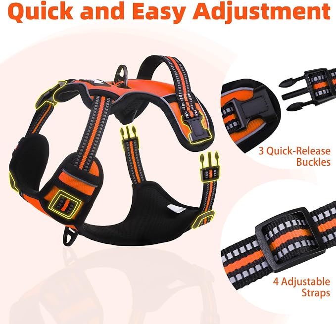 PUPTECK No Pull Dog Harness Medium Sized, Adjustable Reflective Dog Harness with Handle Easy Control, Comfortable Soft Padded Pet Vest Harness for Medium Dogs, Orange M - Image 5