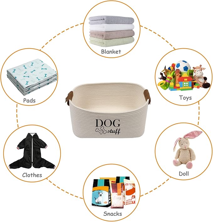 Geyecete Square Dog toy basket storage Cotton Rope Storage Basket Pet/Pet Toy And Accessory Storage Bin Doy Toy Box-Beige - Image 4