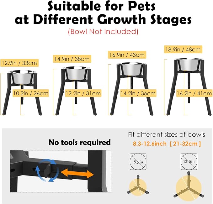 SHAINFUN Raised Dog Bowl Stand, Adjustable Height & Width, Single Elevated Food Water Holder, Bowl Not Included - Image 3