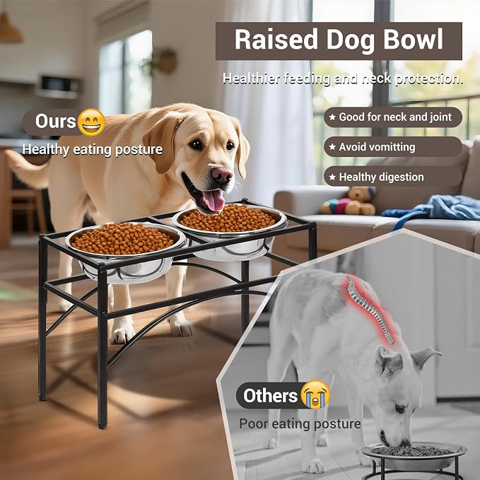 Elevated Dog Bowls Raised Pet Feeder Cat Food Water Diner Stand Set | W/ 2 Removable Stainless Steel Bowls (2 Quarts/13.77" in Height) for Large Breed Dogs Easy to Clean - Image 6