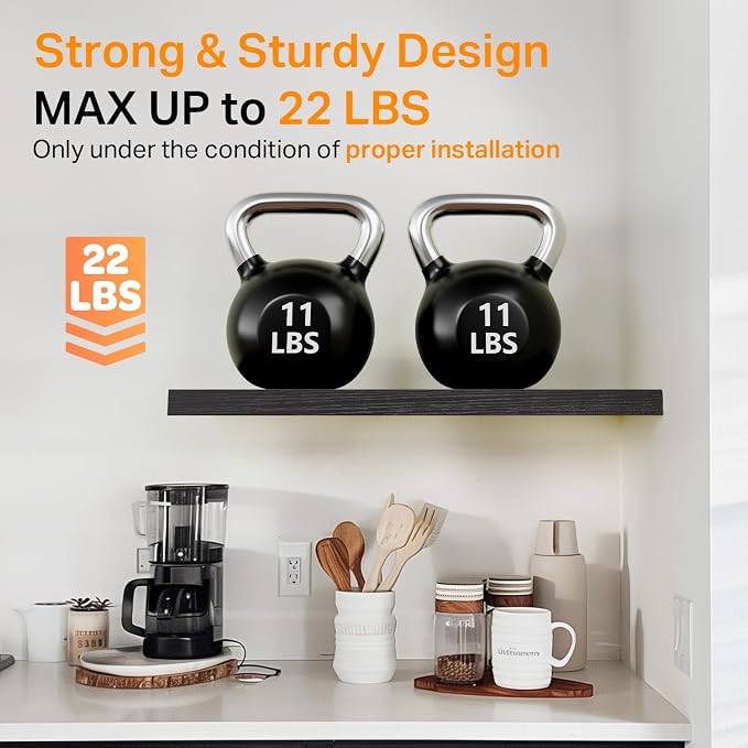 BAYKA Black Floating Shelves 15.7in, Set of 4, Wall Mount Rustic Wood Shelf | Easy Install, 22lbs Max Load, Hidden Bracket, Hanging Shelf for Books/Storage/Room Decor, Multi-Wall Compatible - Image 4