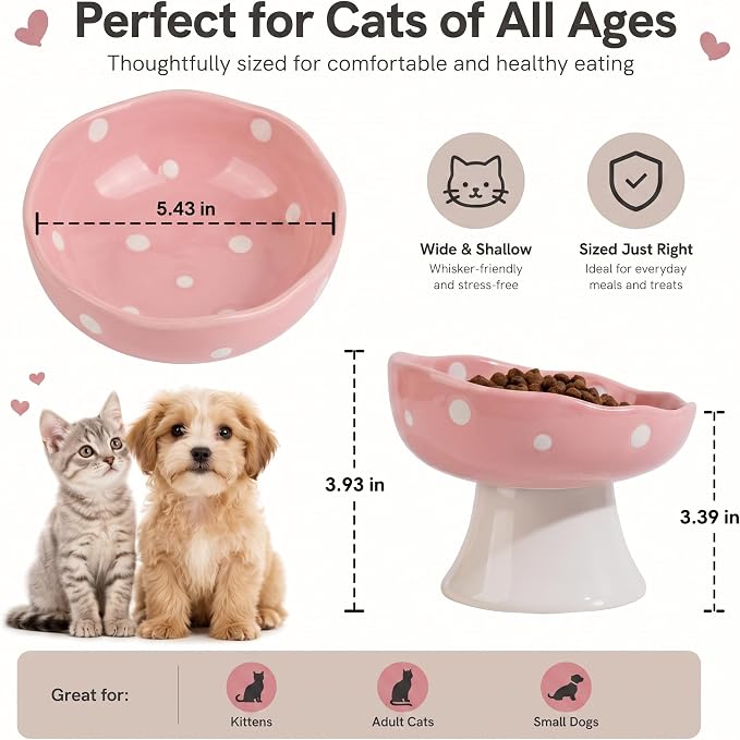 Pink Mushroom Cat Bowl, Elevated Ceramic Feeding Bowl | Elevated, Ceramic, Tilted Design, Whisker-Friendly, Dishwasher Safe, cute - Image 5