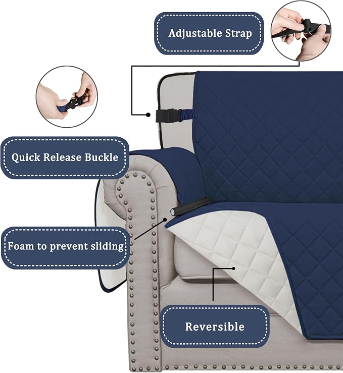 Easy-Going Reversible Couch Cover, Chair 30 in, Navy/Ivory | Machine Washable Slipcover For Dogs, Water Resistant Furniture Mat For Living Room, Non-Slip Sofa Cover, Pet Friendly - Image 3