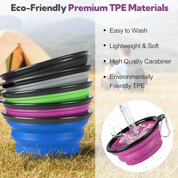 Collapsible Dog Bowl for Travel,2-Pack 12oz Pet Portable Water Food Bowls | Silicone Pet Foldable Bowl with 2 Carabiner Clips, Travel Water Bowl, Food Dishes Bowl, for Camping, Hiking, Walking - Image 6