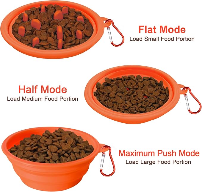 Large Collapsible Dog Bowls (34oz), 2 Pack 2 Colors Pet Travel Foldable Bowl and Slow Feeding Frisbee with Carabiners, Healthy, Soft Silicone, Portable Essential Set for Walking, Travel, and Hiking - Image 3