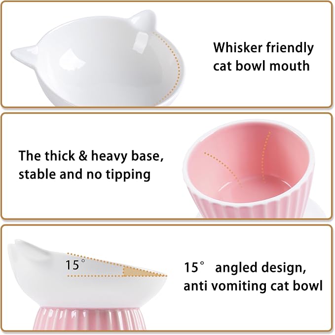 Ceramic Raised Cat Bowl，Tilted Raised Bowl Anti Vomit for Indoor Cats Whisker Friendly Pet Feeder for Cats Puppies, Microwave and Dishwasher Safe (Blue) - Image 4