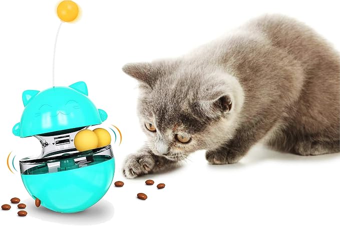 SUJAYU Cat Toy Funny Tumbler Interactive Ball, Treat Dispenser Automatic No-Electronic Move, More Exercise for Indoor Cats Kittens, Cat Self-Play IQ Traning Treat Toy Ball, Blue by SUJAYU