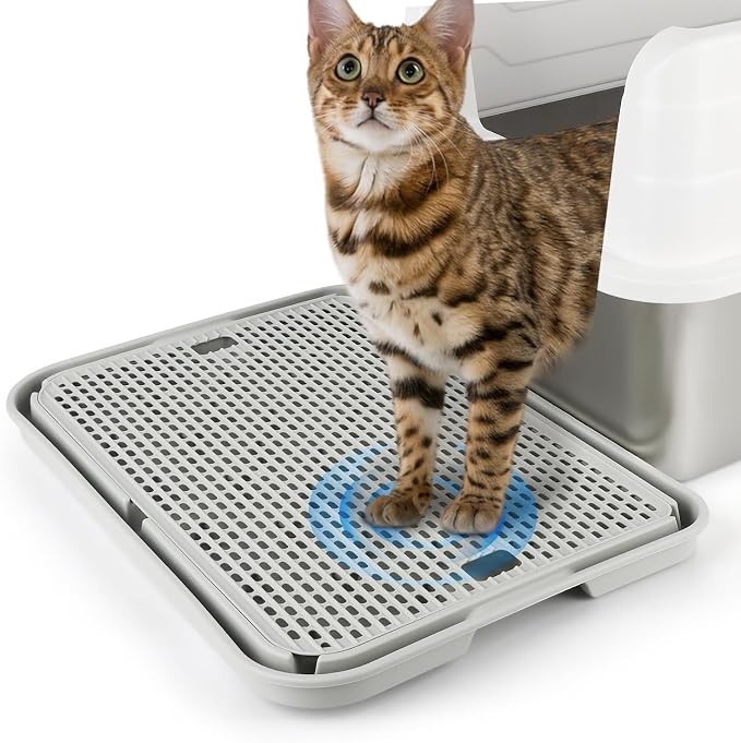 Cat Litter Box Step, Large Cat Step Ramp with Filter Function, Grey | Double Layer Litter Box Ramp, Litter Catcher for Kittens & Elderly Cats, Non-Slip Cat Litter Mat Pedal, Easy to Clean by Bartuke