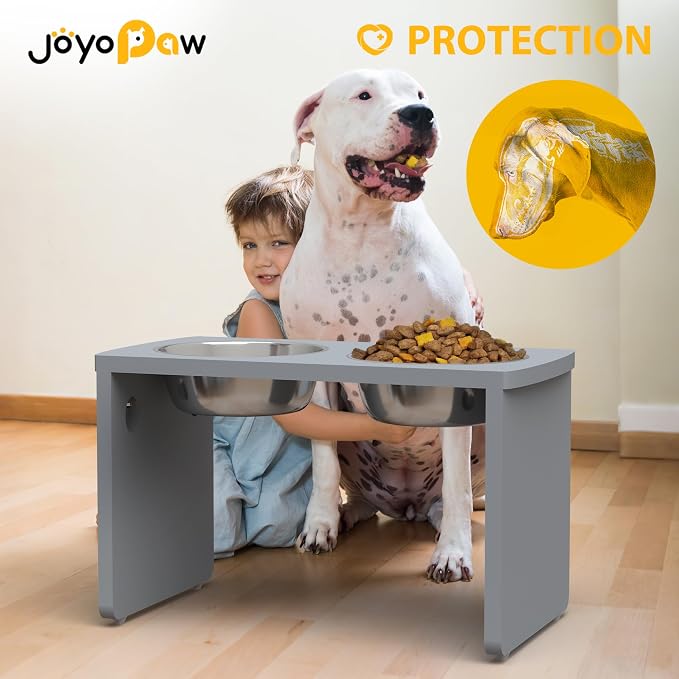 Elevated Dog Bowls, Bamboo Raised Dog Bowl for Large Dogs, with 2 Stainless Steel Bowls (13'' Tall-68 oz Bowl, Grey) - Image 3