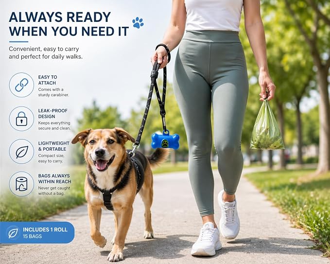 Dog Poop Bag Dispenser with Leash Clip, Portable & Leak-Proof Waste Bag Holder for Dogs, Durable Lightweight Design, Easy Pull Opening, Includes 1 Roll, Ideal for Walking & Travel. - Image 4