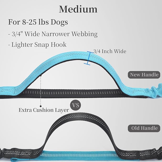 Hands Free Dog Leash with Zipper Pouch, Medium, 8-25 lbs, Blue | Waist Leash, Dual Padded Handles, Shock-Absorbing Bungee, Adjustable Waist Belt, Walking and Running - Image 2