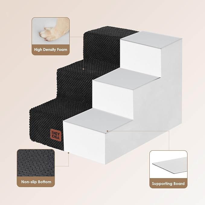 EHEYCIGA Dog Stairs for Small Dogs 13.5" H, 3-Step Dog Steps for Cats, Black - Image 2