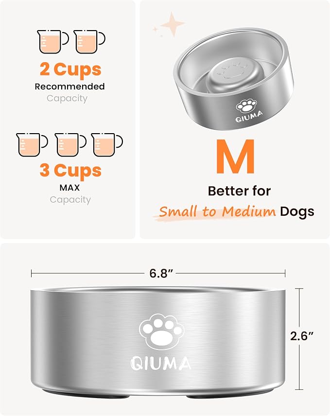 Qiuma Slow Feeder Dog Bowls Stainless Steel, Food-Grade 304 Dog Slow Feeder Bowl 2 Cups Capacity, Heavy Duty Double-Layer with Non-Slip Base, Pet Puzzle Bowl for Small & Medium Dogs (Silver) - Image 2