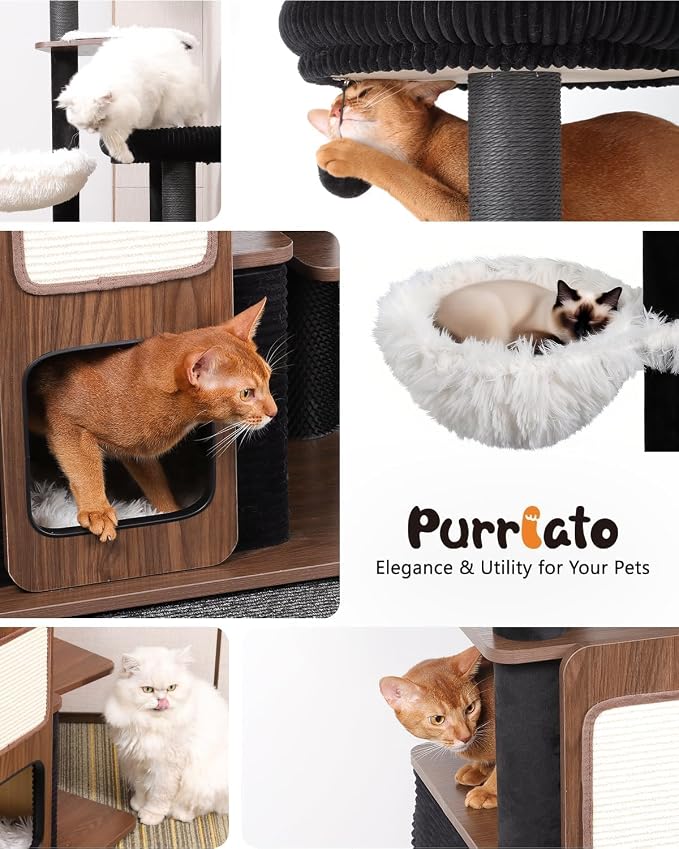 63" Heavy Duty Cat Tower, Modern Cat Tree, Wooden Cat Tree | Modern Cat Furniture, Sturdy Cat Tree Tower, Indoor Scratching Post, Plush Top Perch, Cozy Cat Condo - Image 7