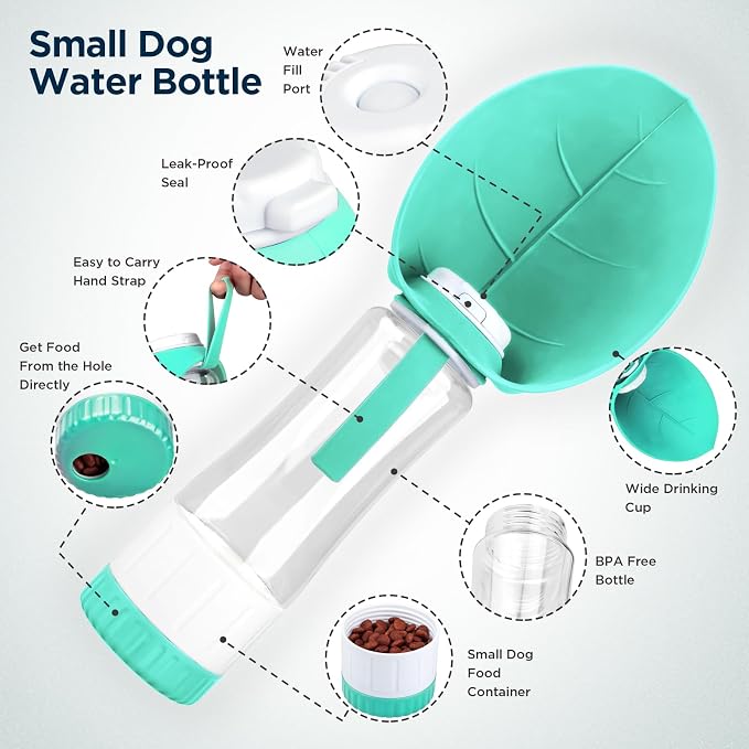Uppetly Dog Water Bottle, Pet Water Bottle with Food Container and Drinking Feeder, Leak Proof, BPA-Free, Portable Foldable Puppy Water Cup Dispenser for Outdoor Walking, Travel, Large Light Blue - Image 2
