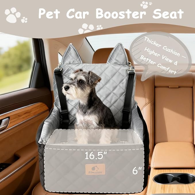 6" Elevated Dog Car Seat Bed for Small & Medium Dogs up to 35 lbs – Memory Foam Pet Booster Seat with Washable Cover & Safety Tether - Image 3
