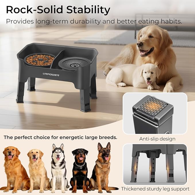 URPOWER Mess Proof Elevated Dog Bowls 4 Height Adjustable Raised Stand | No Spill Water Bowl, Slow Feeder Dog Bowls, Non-Slip Food and Water Bowl Set for Small, Medium & Large Dogs - Image 7