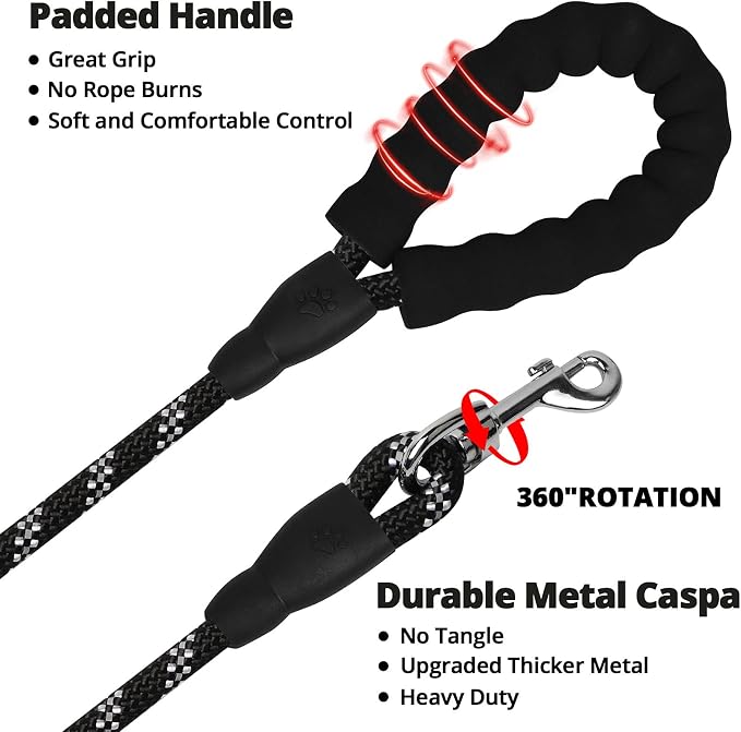 Long Dog Leash 15 FT: Heavy Duty Rope Leashes for Dogs Training with Swivel Lockable Hook Reflective Threads Bungee and Padded Handle - Dog Lead for Large Small Medium Dogs Outside Walking Hiking - Image 4