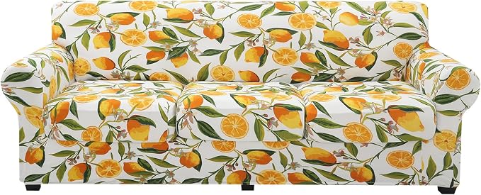 hyha Stretch Couch Covers, Sofa Cover for 3 Cushion Couch Pet Friendly | Floral Pattern, Printed, 4 Pieces, 3 Separate Cushion Sofa, Durable Anti-slip Washable Protector with Elastic Bottom for Dogs by hyha