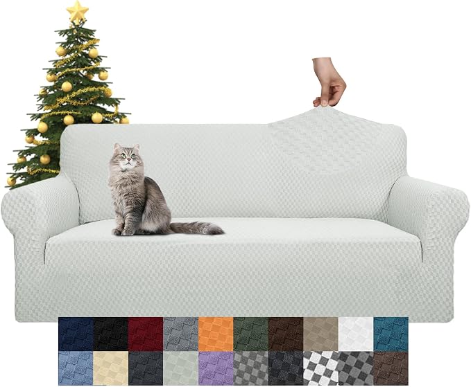 YEMYHOM Couch Cover Latest Jacquard Design High Stretch Sofa Covers for 3 Cushion Couch, Pet Dog Cat Proof Slipcover Non Slip Magic Elastic Furniture Protector (Large, Ivory) - Image 8