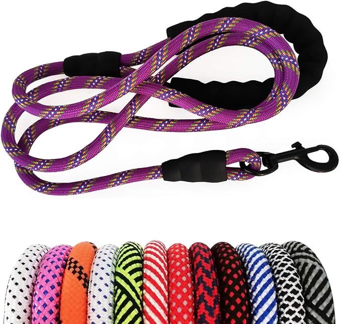 MayPaw Heavy Duty Rope Dog Leash, 6/8/10/15/20/30FT Long Nylon Pet Leash, Soft Padded Handle Thick Lead Leashes for Large Medium Dogs (Purple, 1/2" * 10') by MayPaw