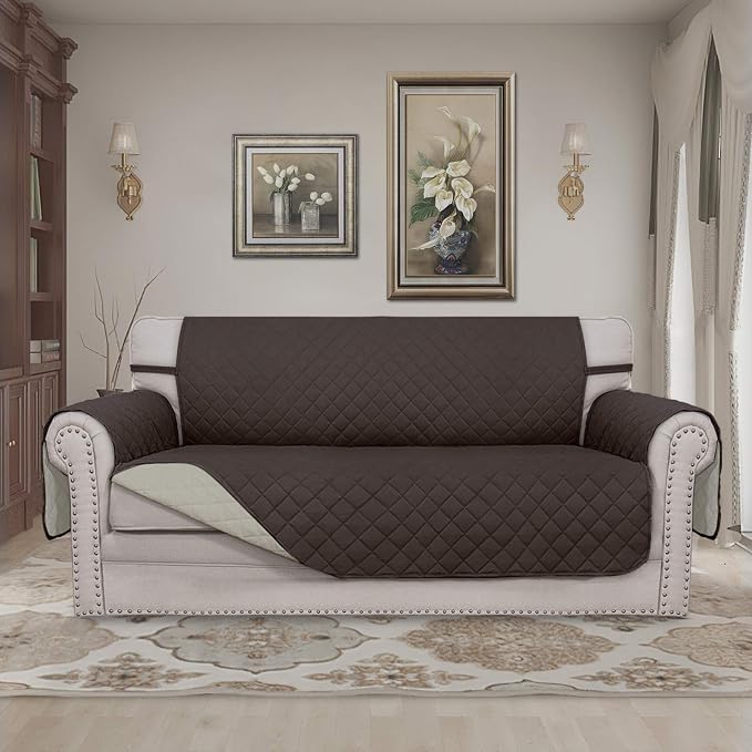 Easy-Going Reversible Couch Cover, 2 Cushion Sofa, Chocolate/Beige | Oversized Loveseat Slipcover For Dogs, Water Resistant Mat, Living Room, Non-Slip Sofa Cover, Pet Friendly - Image 2