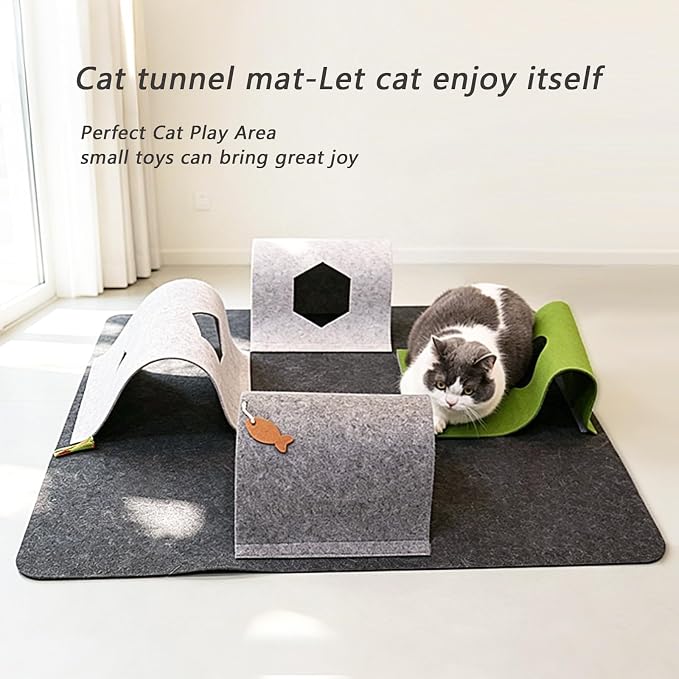 Cat Tunnel Mat for Indoor,4-Way Felt Cats Play Mat Cat Cave for Hide & Seek | Furphoria 39.4" Large Cat Tunnel with 6 Pcs Toys Set Interactive Cat Enrichment for Foldable Kitten Tunnel (Dark Gray) - Image 3