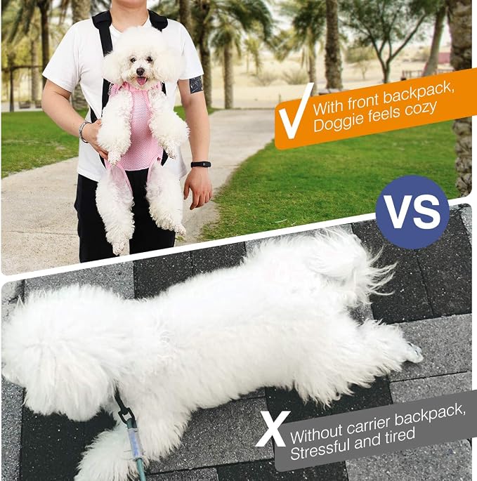 Pawaboo Pet Front Carrier Backpack for Small Medium Dogs | Legs Out Easy-fit,Adjustable Straps,Hands-Free,Soft Padded Support for Travel Hiking Cycling Camping,Pink,S - Image 6