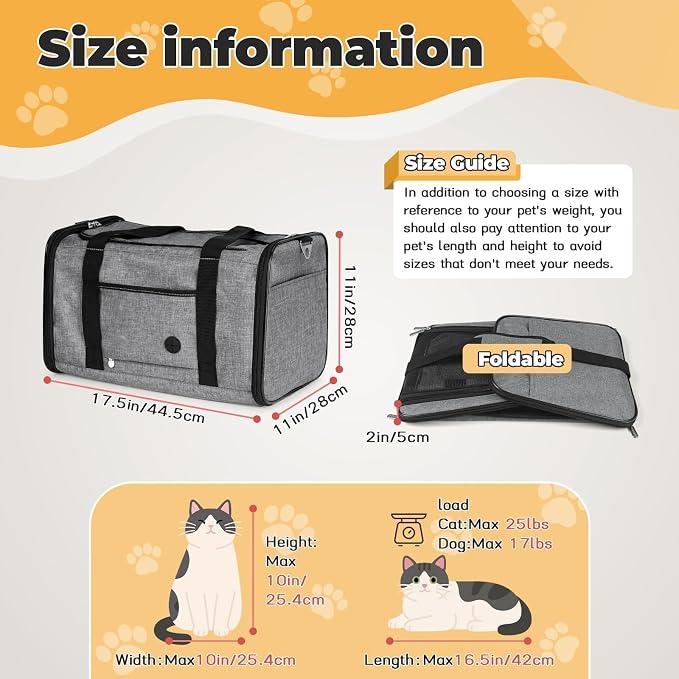 YUDODO 2 Packs 25 lbs Soft Sided Pet Carrier for Large Cat & Small Dog | Airline Approved, Lightproof Breathable Design, Side Pockets, Durable Mesh, Foldable and Portable, Grey+Grey green - Image 2
