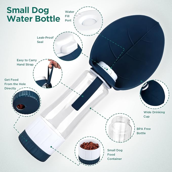 Uppetly Dog Water Bottle, Portable Pet Water Bottle with Food Container and Drinking Feeder, Leak Proof, BPA-Free, Foldable Puppy Water Cup Dispenser for Outdoor Walking, Travel, Hiking 20OZ - Image 2