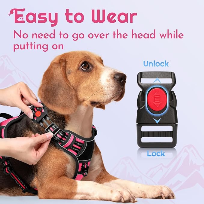 Eagloo Dog Harness No Pull for Medium Dogs, Easy On & Off with 3 Buckles | No Choke with Front Clip, Adjustable Fit, MOLLE System, Reflective Vest, Easy Control for Walking, Pink & Black, Medium - Image 3