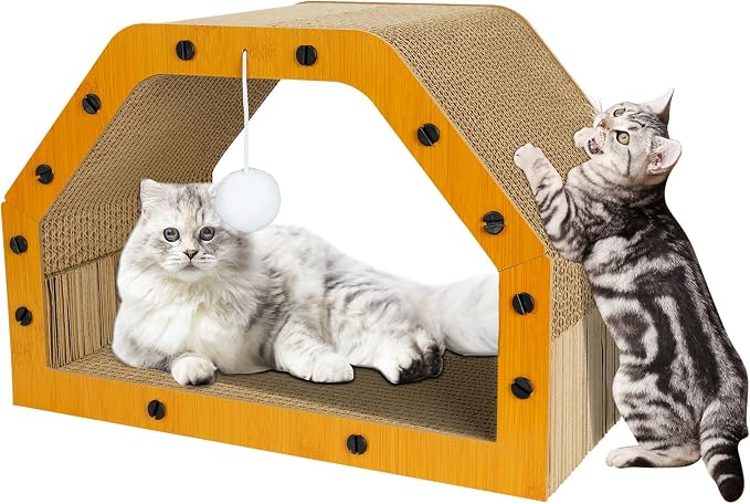TIMIEEYA Cardboard Cat House - Large Cardboard Cat Scratcher Cozy Cats Lounger as Tunnel and Sofa, Cat Scratcher for Indoor Cats, Safe & Secure by TIMIEEYA