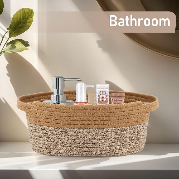 JMvicyroam Small Woven Basket, Empty Gift Basket, Jute&Brown/1 Pack | Small Gift Basket, Cotton Rope, 12 x 8 x 75 in, Handles, Includes Ribbon and Bag, Birthday Gift Basket - Image 8