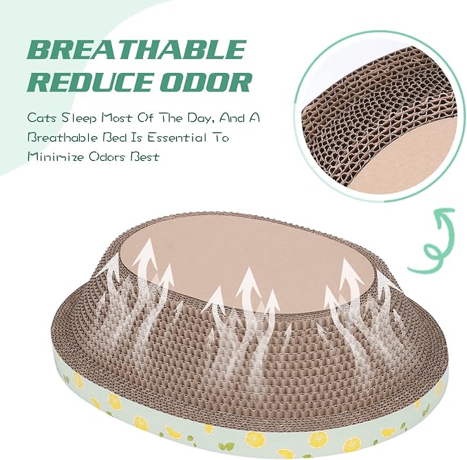 Oval Cat Cardboard Scratcher with Lounger Bed, High-Density Kitty Cat Scratching Pad for Indoor Cats Grinding Claws, Ergonomic Curved Furniture Couch Cat Scratch Protector, 17.3" × 13.6" × 4.5" - Image 3