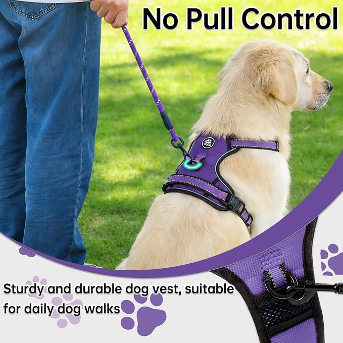 NESTROAD No Pull Dog Harness,Adjustable Oxford Dog Vest Harness with Leash,Reflective No-Choke Pet Harness with Easy Control Soft Handle for Large Dogs(Large,Purple) - Image 6