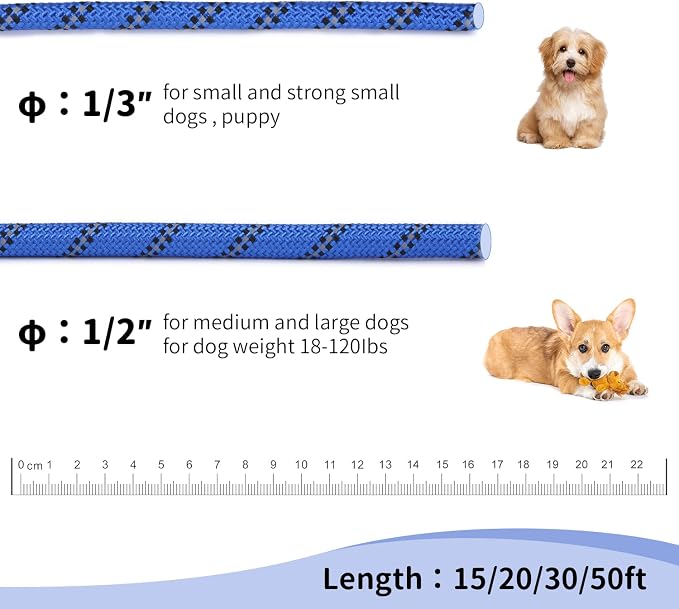 Long Dog Leash for Training 15Ft-Reflective Nylon Rope with Swivel Hook-Recall Agility Lead for Large Small Medium Dogs Outside Walking Hiking-Royal Blue - Image 4