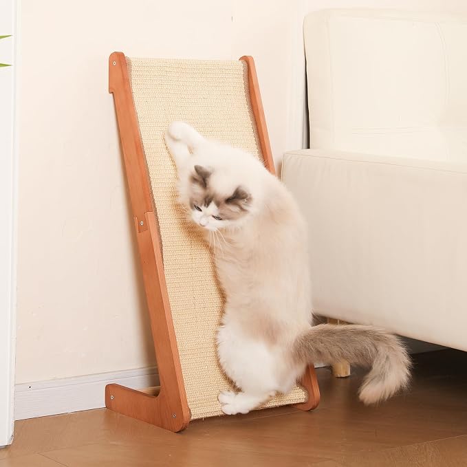 Large-28.5" Sisal Cat Scratcher of L-Shaped Solid Wood Cat Scratching Post - Beechwood Base, Natural Sisal Woven Scratching Pad, Durable, Furniture Protector for Cats' Clawing and Play - Image 9