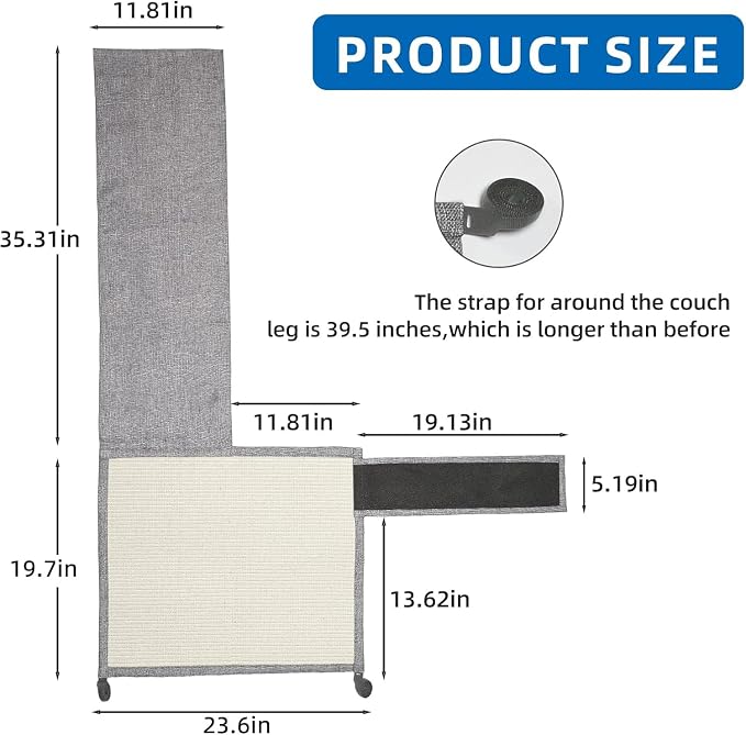 Cat Scratch Couch Protector with Natural Sisal for Protecting Couch Sofa Chair Furniture,Couch Protector from Cat Claws 23.6" L*19.7" W(Light Grey/Right Hand) - Image 2