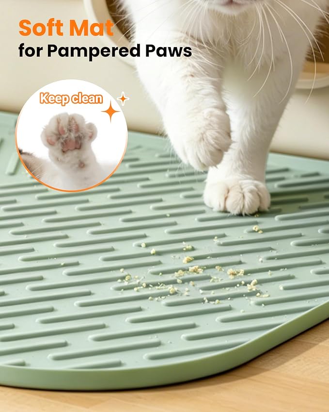 Cat Litter Mat, 47" x 37" Extra Large Cat Litter Box Mat, Silicone Waterproof Litter Trapping Mat for Scatter Control Soft on Kitty Paws Non-Slip Easy to Clean (Green) | Waterproof Litter Trapping Mat for Scatter Control, Soft on Cat Paws Non-Slip Easy... - Image 4