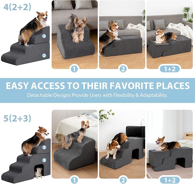 Garnpet Dog Stairs for High Beds, 4-Step Dog Steps for Small Dogs and Cats, Foldable Pet Stairs for High Bed Climbing, Non-Slip Balanced Pet Step Indoor, Dark Grey - Image 3
