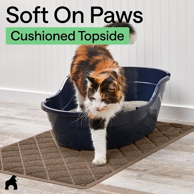 GORILLA GRIP Cat Litter Box Mat, 47x35, Cushioned Coil Mesh Litter Trapping Mats, Scatter Control Supplies for Less Mess, Phthalate Free, Ultra Deep Catch Grooves, Rinse or Vacuum to Clean, Brown - Image 8
