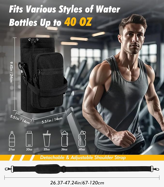 Nuovoware Magnetic Gym Bag, 40oz, Water Bottle Carrier Holder, Black | Adjustable Shoulder Strap, Magnets Magnetic Gym Bag, Bottle Pouch Sling, 2 Pocket, Neoprene Organizer Sleeve - Image 4