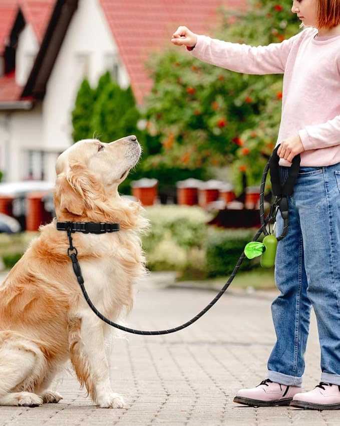Dynmeow Reflective Dog Collar and Leash Set for Large Dogs, Black | Soft Neoprene Padded, 6FT Climbing Rope, Ideal for Daily Outdoor Walking or Indoor Wearing, Night Visible for Safety - Image 5