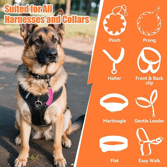 Dog Collar Safety Clip, Collar Companion, Handmade Backup Safety Strap, Double-Ended Clip Leash Connector, Suitable for Dog Harnesses, Prong, Pinch Collars (Pink, 1 Pack) - Image 6