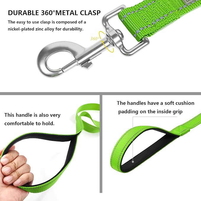 6 FT Basic Dog Leash for Large Dogs,Green | Padded Handle,Metal D-Ring,Heavy Duty Nylon Webbing, for Walking & Training - Image 4