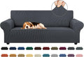 KEKUOU Stretch Couch Covers for Sofa, 3 Cushion Couch Slipcover,Charcoal | 1-Piece Washable Sofa Cover Pet Friendly(78"-94") Furniture Protector Soft Jacquard, Elastic Bottom for Dogs & Kids by KEKUOU