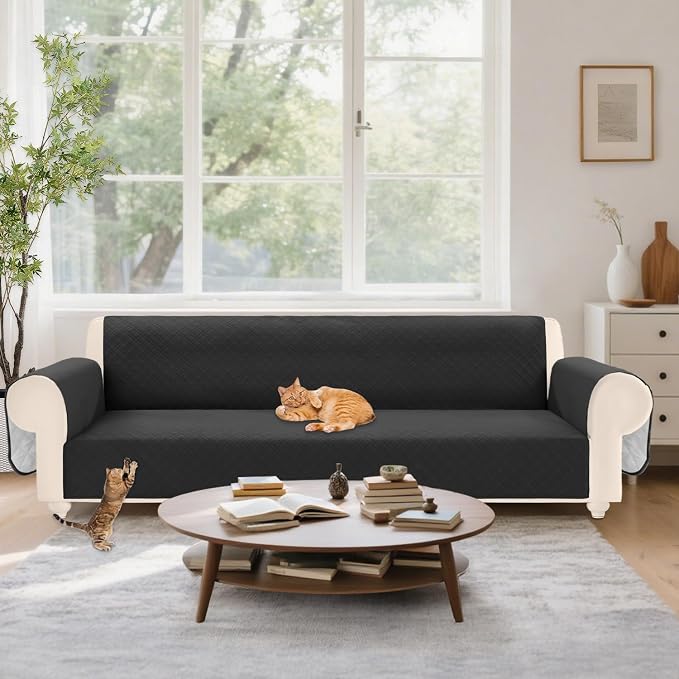 Velvet 100% Waterproof Couch Cover for Dogs Washable Sofa Covers for 3 Cushion Couch Pet Friendly Oversized Sofa Slipcovers Non Slip Furniture Protector with Pockets (XX-Large, Black) - Image 7