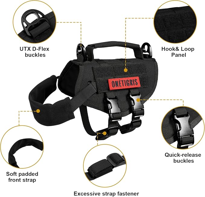 OneTigris Tactical Dog Harness XXS Puppy Vest with Vertical Handle | Tactical XXS puppy harness with vertical handle & fleece padding. Quick-release for easy on/off. Ideal for training & walks. - Image 5
