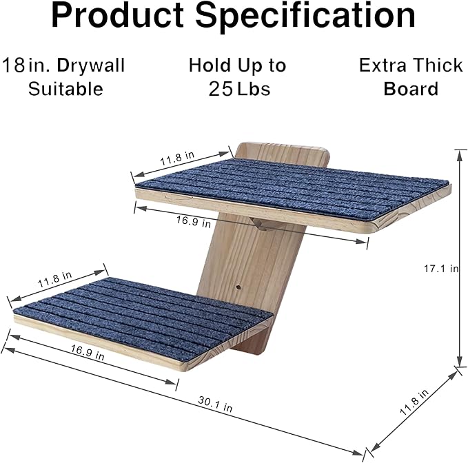 FlyonSea Large Cat Wall Shelves, Solid Wood Wall Mounted Cat Climbing Perch | Floating Kitty Wall steps with Non-slip Carpet, Corner Kitty Wall Furniture Supports up on 25lb, Cat Window Perch, Playing - Image 6